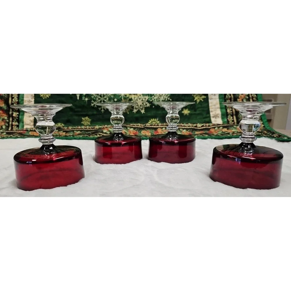 Vintage‎ Red Ruby Champagne Clear Ball Stem Glass Pair 